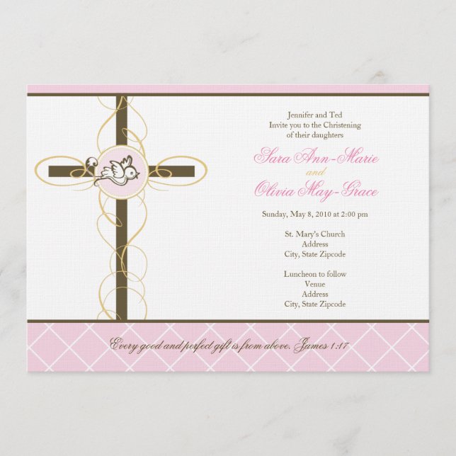 Twin Girls Christening/Baptism Invitation (Front)