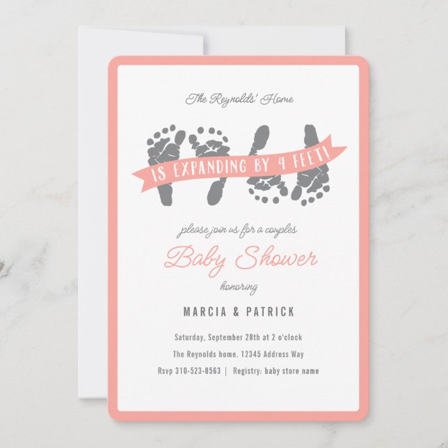 Twin Girls Couples Pink Peach Shower Baby Shower Invitation (Front)