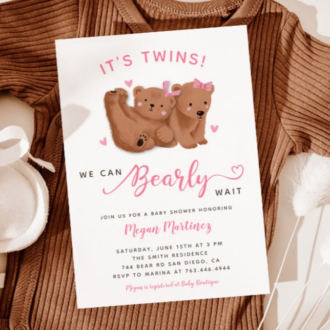 Twin Girls Cub Bear Baby Shower  Invitation (Creator Uploaded)
