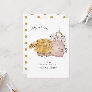 Twin Girls Cute Clothes Baby Shower Invitation