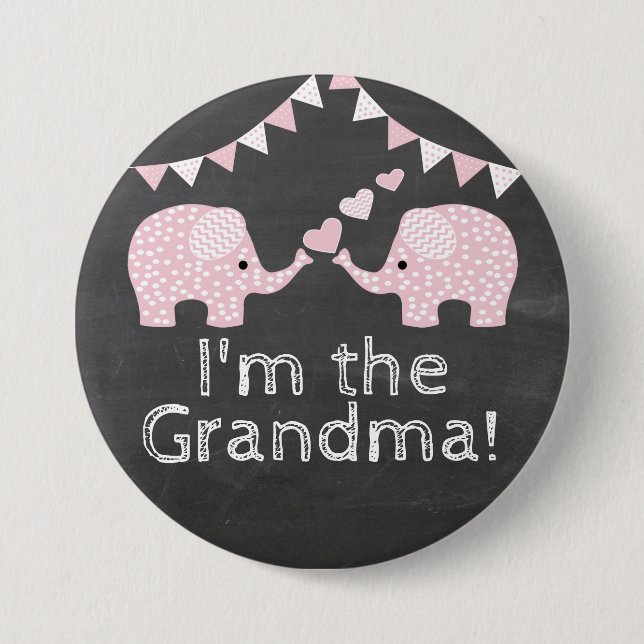 Twin Girls Elephant Baby Shower |  I'm The Grandma 7.5 Cm Round Badge (Front)