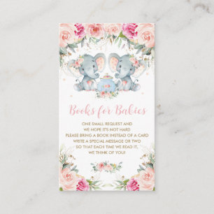 Twin Girls Elephant Pink Floral Tea Bring Books Enclosure Card