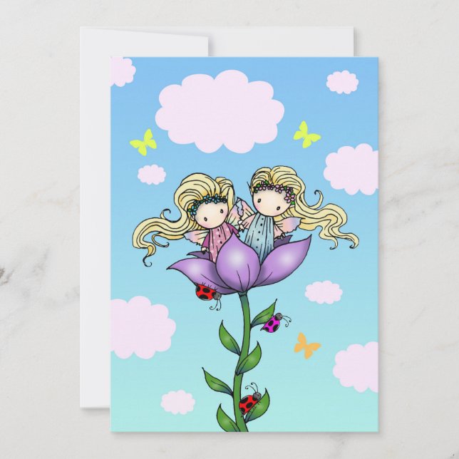 Twin Girls Fairy Birthday Party Invitations (Front)
