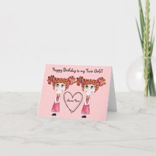Twin Girls Happy Birthday Customisable Card