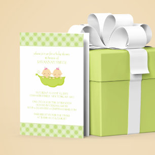 Twin Girls in a Pea Pod Baby Shower Invitations