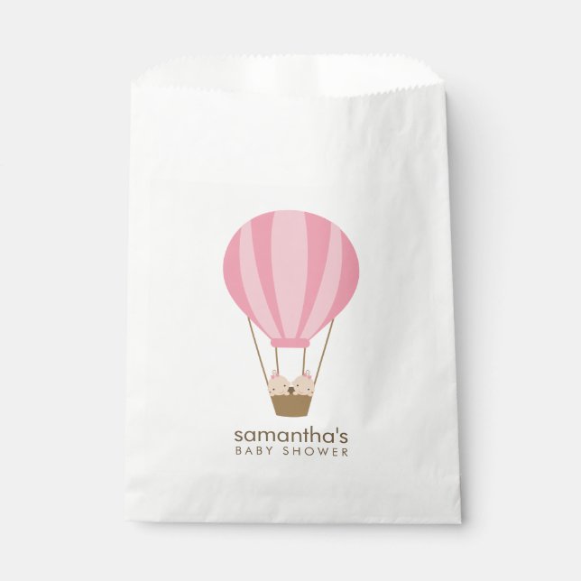 Twin Girls in Pink Balloon Baby Shower Favour Bags (Front)