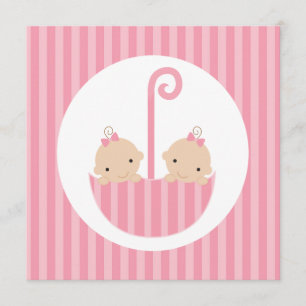 Twin Girls in Pink Umbrella Invitation