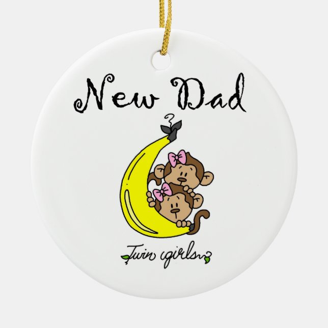 Twin Girls New Dad Gifts Ceramic Tree Decoration (Front)