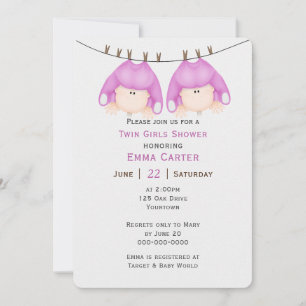 Twin Girls On Clothesline Baby Shower Invitation