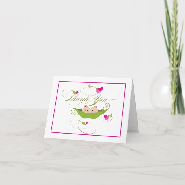 Twin Girls Pea in a Pod  |  Thank You Card (Front)
