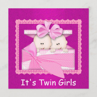 Twin Girls PINK Baby Shower Invitations