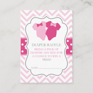 Twin Girls Pink Bodysuit Diaper Raffle Ticket Enclosure Card