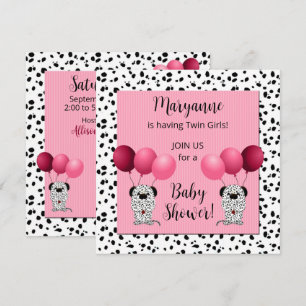 Twin Girls Pink Dalmatian Baby Shower Invitation