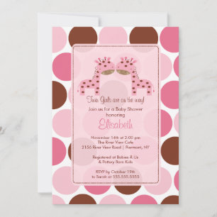 Twin Girls Pink Giraffe Baby Shower Invitation