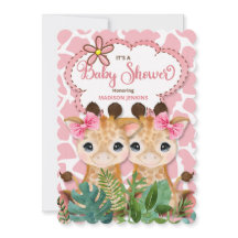 Twin Girls Pink Giraffe Jungle Baby Shower