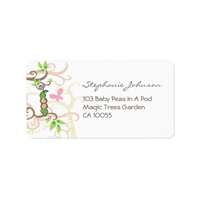Twin Girls Pink Peas In A Pod Baby Address Labels (Front)