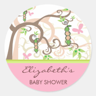 Twin Girls Pink Peas In A Pod Baby Shower Sticker