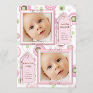 Twin Girls Pink Polka Dot Photo Announcement
