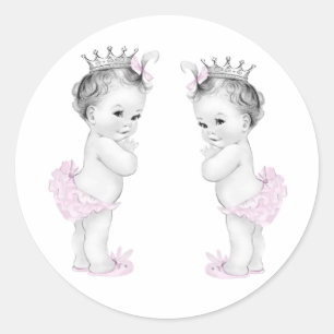 Twin Girls Pink Princess Baby Shower Stickers