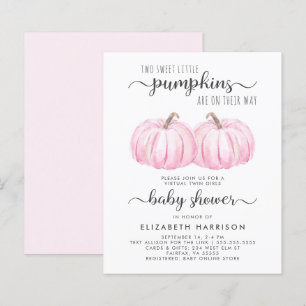 Twin Girls Pink Pumpkin Baby Shower Invitation