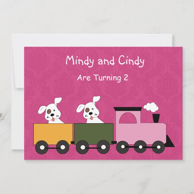 Twin Girls (Puppies) Birthday Party Invitations (Front)