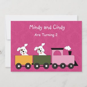 Twin Girls (Puppies) Birthday Party Invitations