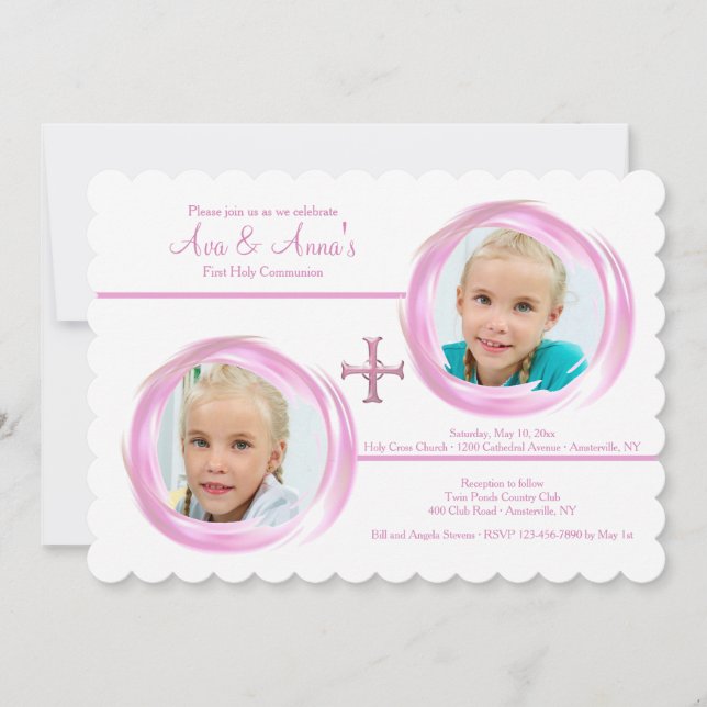 Twin Girls Religious Photo Invitation (Front)