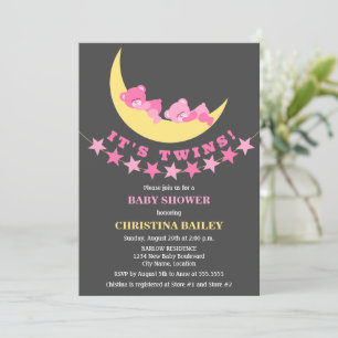 Twin Girls Teddy Bear Baby Shower Invitation