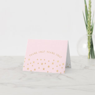Twin Girls thank you note, pink gold stars