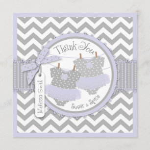 Twin Girls Tutu Chevron Print Thank You Card