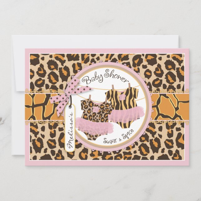 Twin Girls Tutus Cheetah Print Baby Shower Invitation (Front)