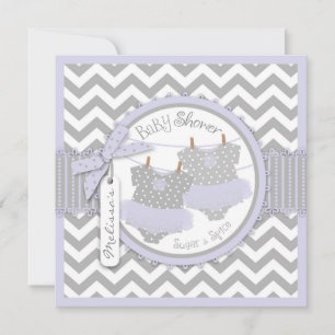Twin Girls Tutus Chevron Print Baby Shower Invitation