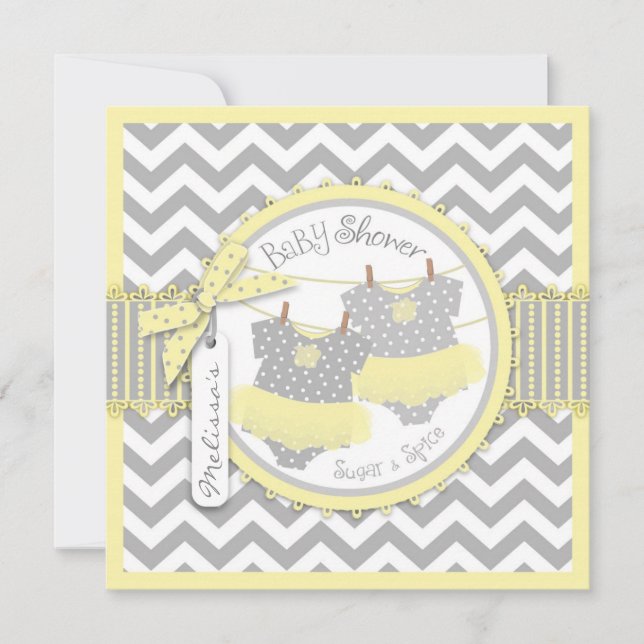 Twin Girls Tutus Chevron Print Baby Shower Invitation (Front)