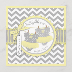 Twin Girls Tutus Chevron Print Baby Shower Invitation