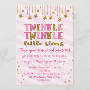 Twin Girls Twinkle Twinkle Little Star Invitation