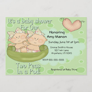 Twin Girls Two Peas in Pod Baby Shower Invitation
