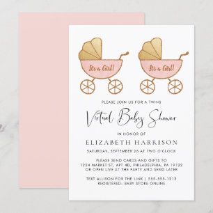 Twin Girls Watercolor Virtual Baby Shower Invitation
