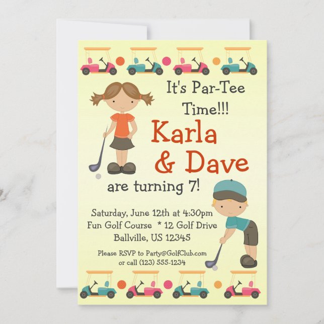 Twin Golfer Golf Birthday Party Invitation (Front)