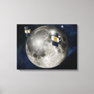 Twin Grail Spacecraft Orbiting The Moon. Canvas Print
