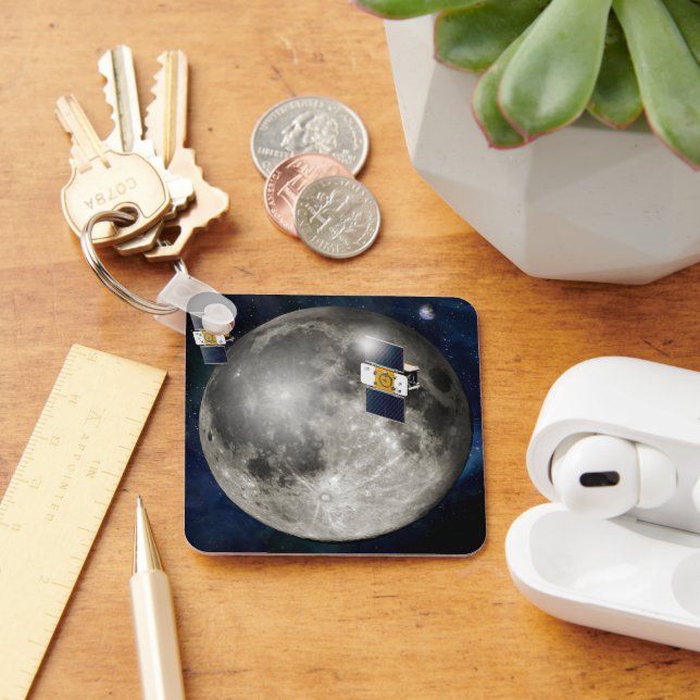 Twin Grail Spacecraft Orbiting The Moon. Key Ring (Desk)