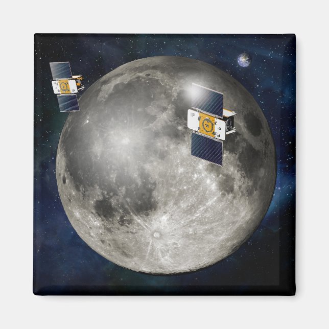 Twin Grail Spacecraft Orbiting The Moon. Magnet (Front)