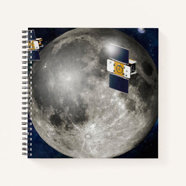 Twin Grail Spacecraft Orbiting The Moon. Notebook (Front)