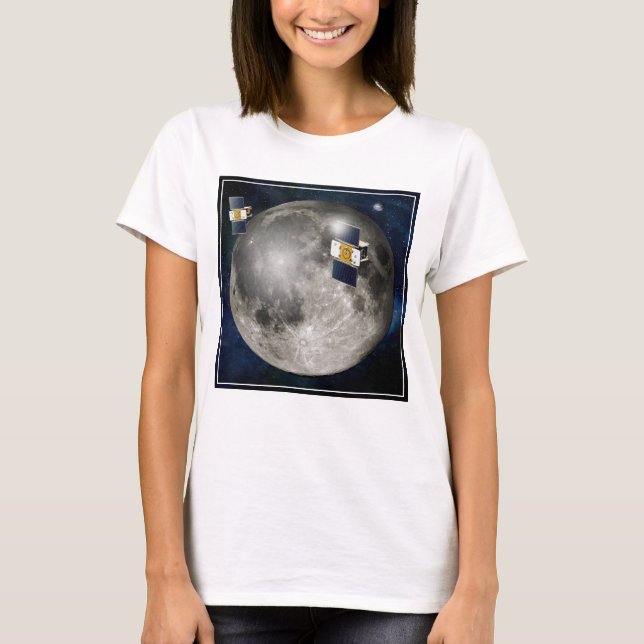 Twin Grail Spacecraft Orbiting The Moon. T-Shirt (Front)