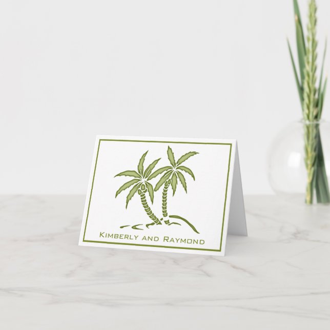 Twin Green Tropical Palm Trees Personalised Thank You Card (Front)