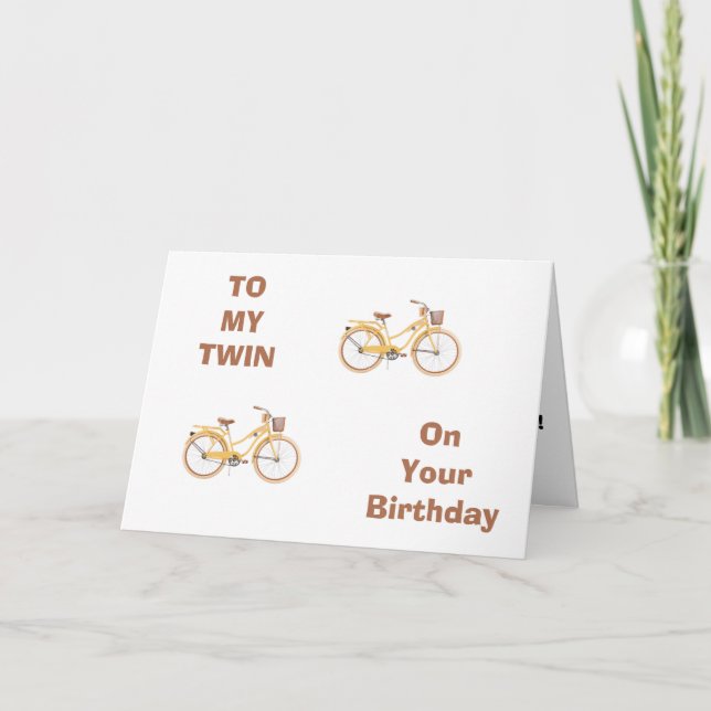TWIN HAS BIKE RIDING MEMORIES FOR TWIN'S BIRTHDAY CARD (Front)