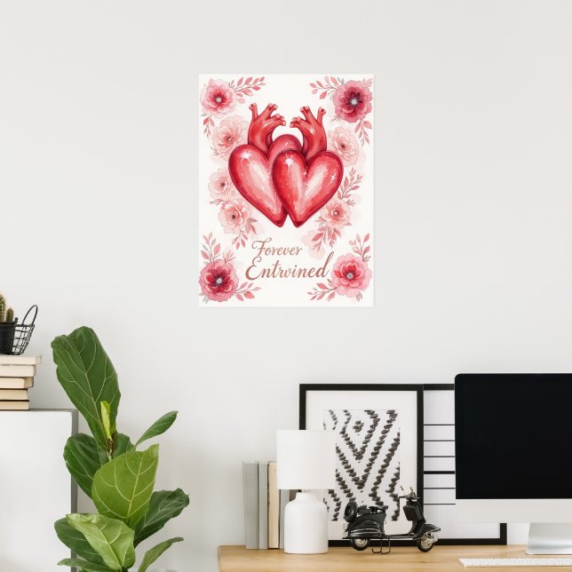 Twin Hearts Forever Enchanted Floral  Poster (Home Office)