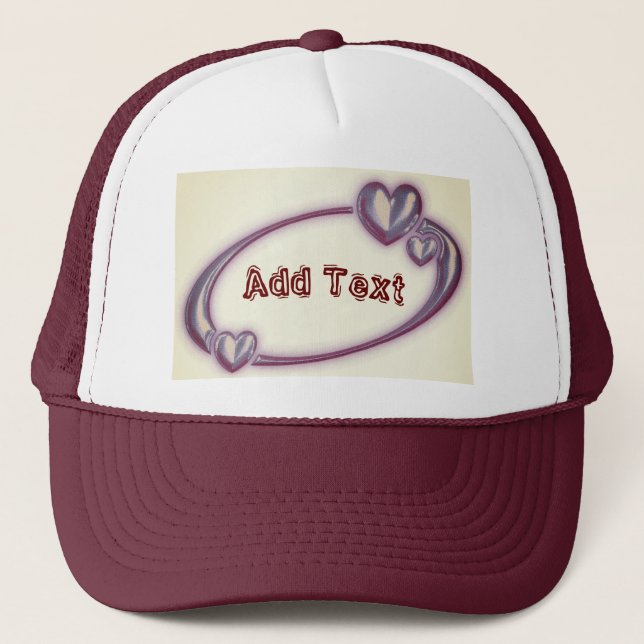 Twin Hearts with Add Text Printed Lovely Heart-Cap Trucker Hat (Front)