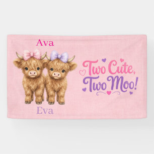 Twin Highland Cows Girls Birthday Party  Banner