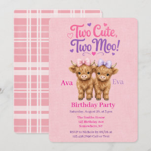 Twin Highland Cows Girls Birthday Party  Invitation