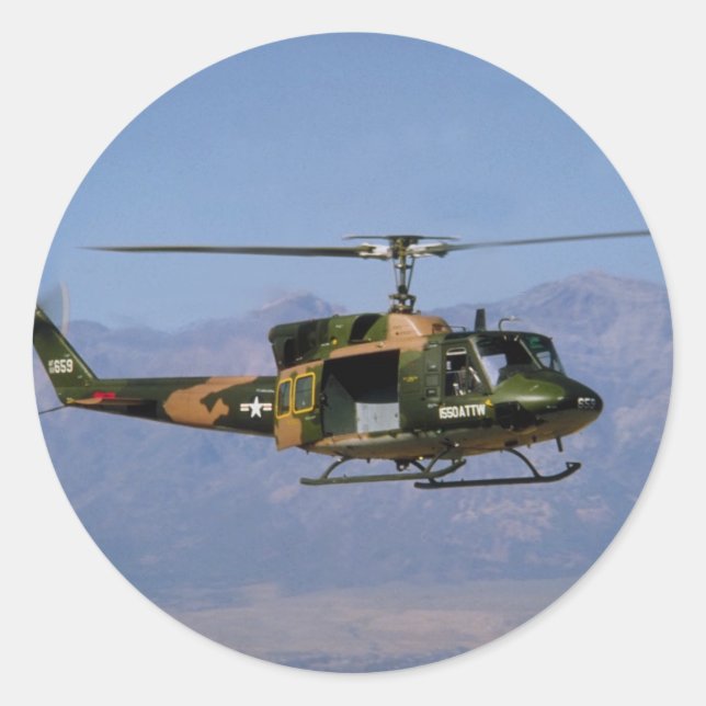 Twin Huey UH-1N Classic Round Sticker (Front)